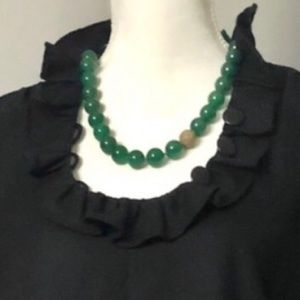 Green beads Gold Beads and Grosgrain ribbon tie necklace adjustable length bows